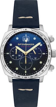 SPINNAKER Hull Chronograph Leather Strap Watch, 42mm