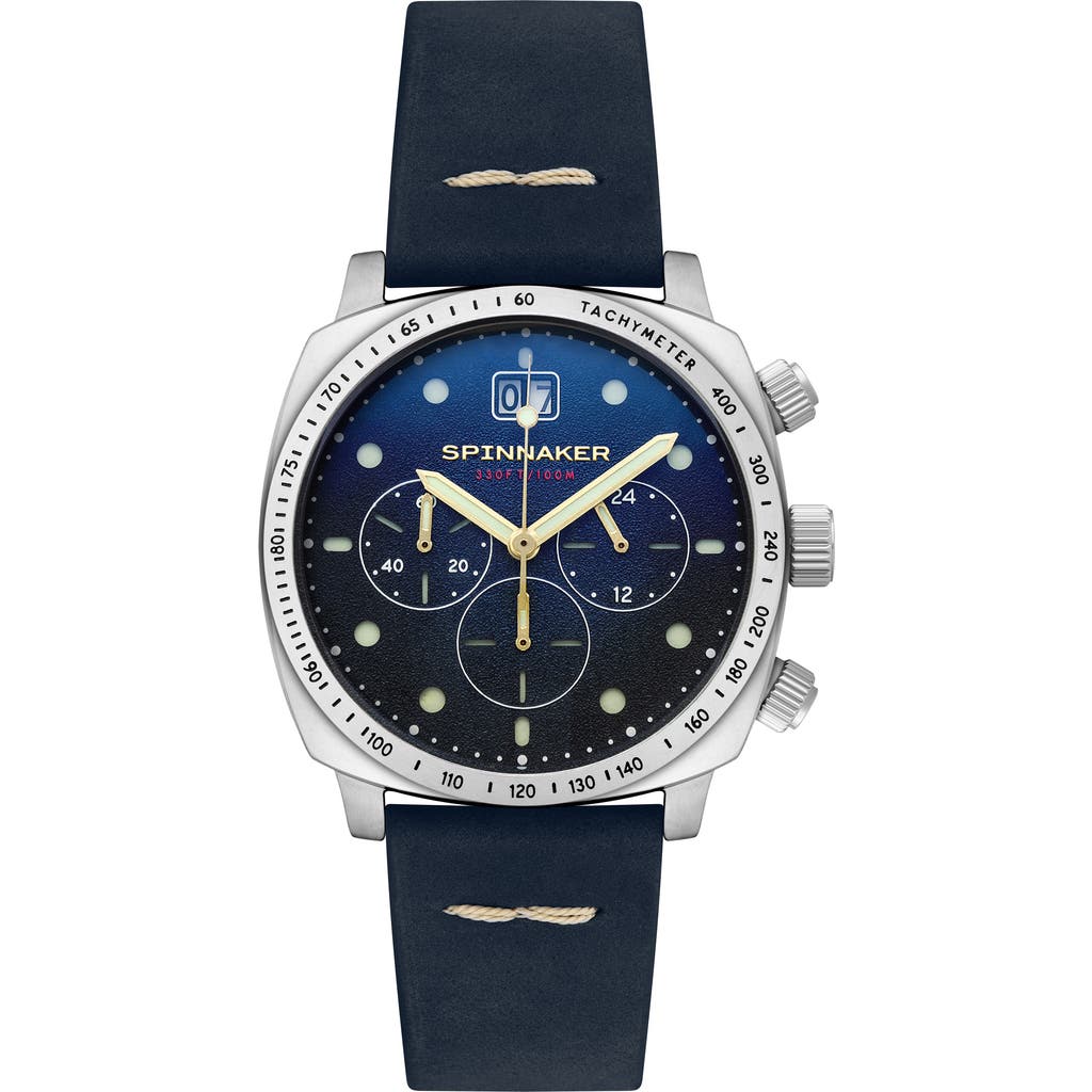 Spinnaker Hull Chronograph Leather Strap Watch, 42mm In Blue