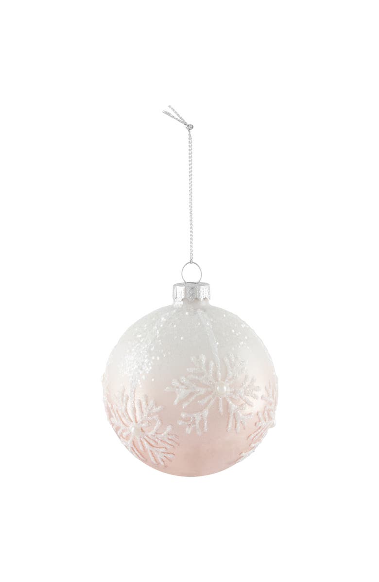 Northlight Snowflakes Glass Ball Christmas Ornaments - 3" (80mm) - Pink and White  - 4ct, Alternate, color, Pink
