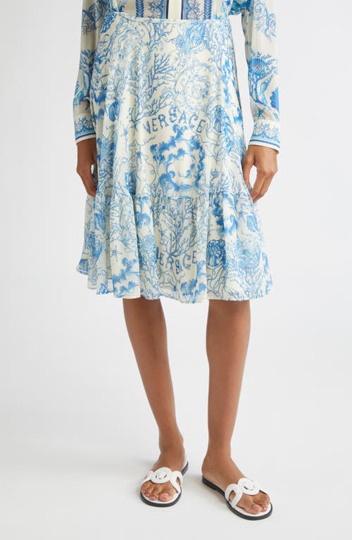 Versace Underwater Barocco Foulard Bicolor Crinkle Skirt