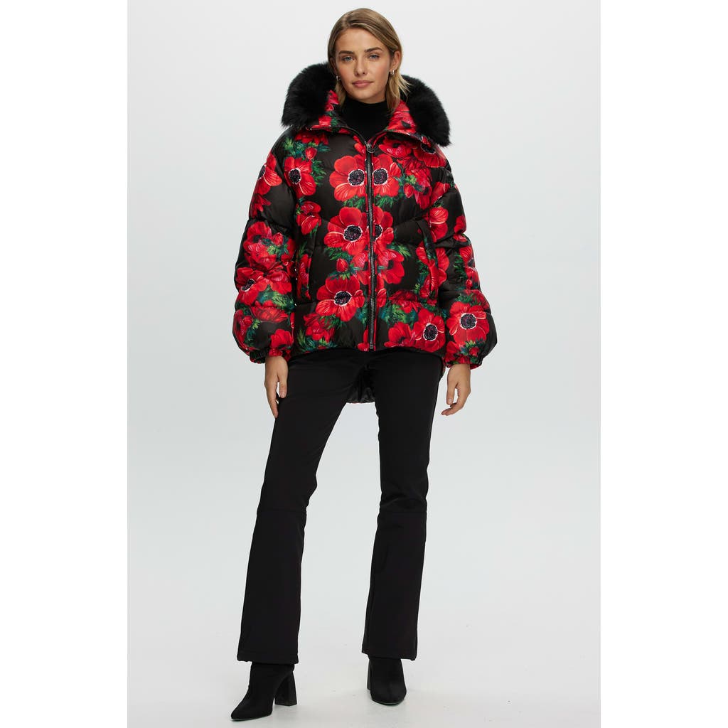 Gorski Apres-ski High-low Jacket With Detachable Lamb Hood Trim In Red