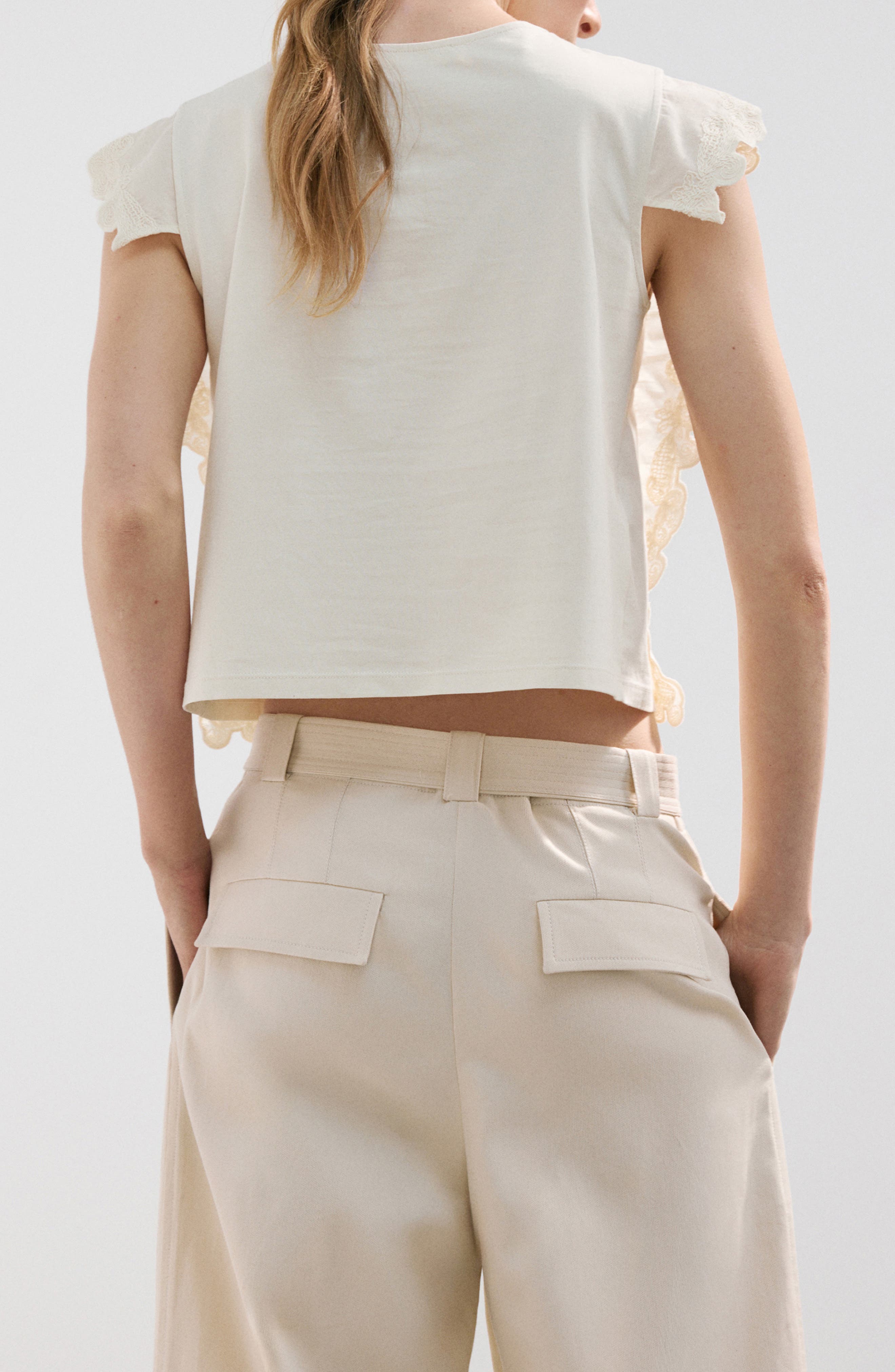 Embroidered Scalloped Trim Crop Cotton Blend Top - image 2