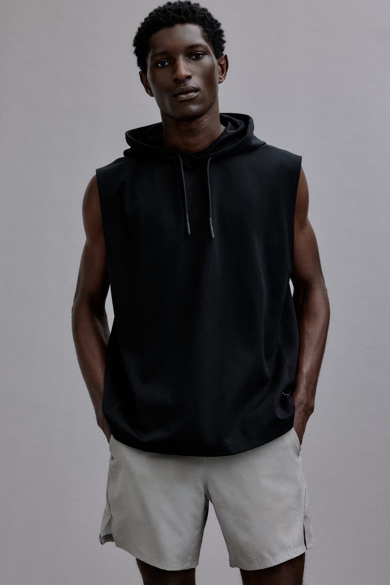Regular Fit Sleeveless Sports Hoodie With Drymove, Alternate, color, Black