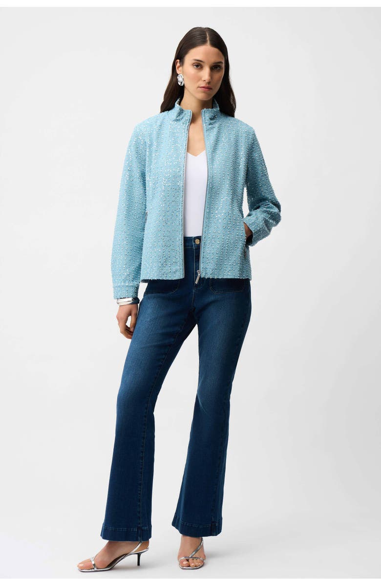 JOSEPH RIBKOFF Denim Jacket With Allover Sequins, Alternate, color, Sky Blue
