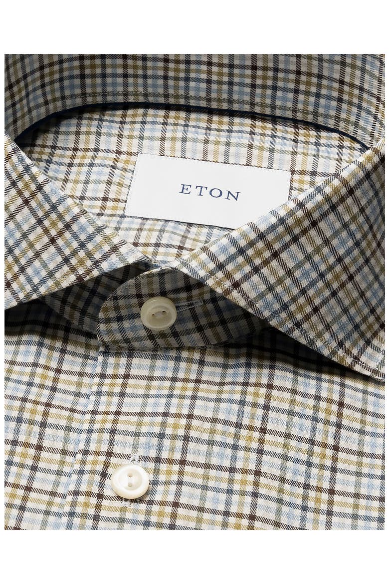 Contemporary Fit Mixed Check Cotton Flannel Dress Shirt, Alternate, color, BLUE/ BROWN MULTI