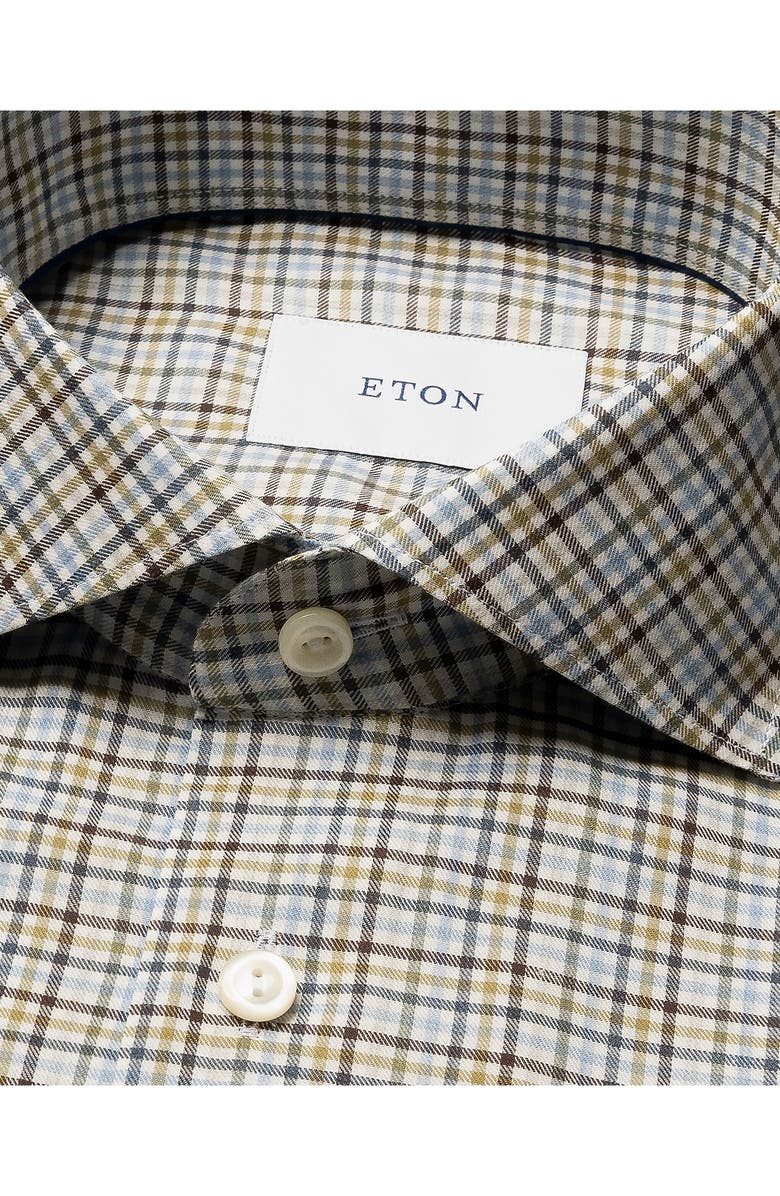 Eton Contemporary Fit Mixed Check Cotton Flannel Dress Shirt, Alternate, color, Blue/ Brown Multi
