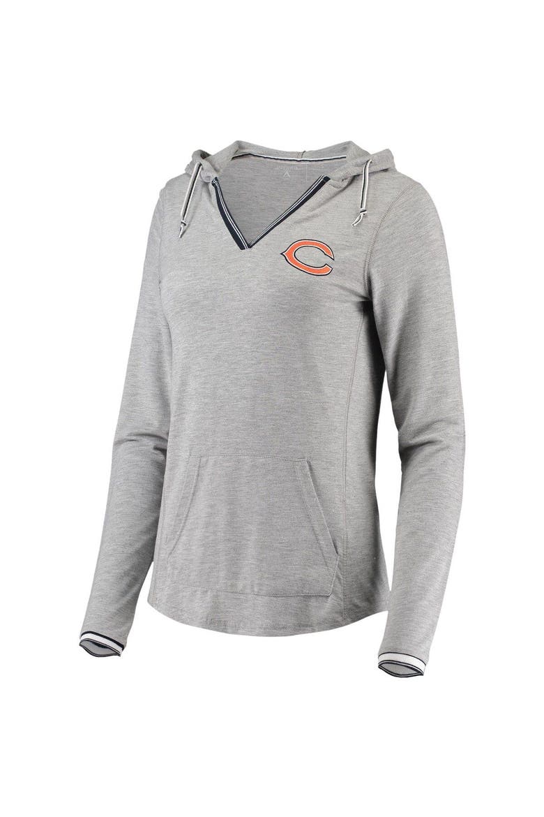 Women's Antigua Heathered Gray Chicago Bears Warm-Up Tri-Blend Hoodie Long Sleeve V-Neck T-Shirt, Alternate, color, Heather Gray