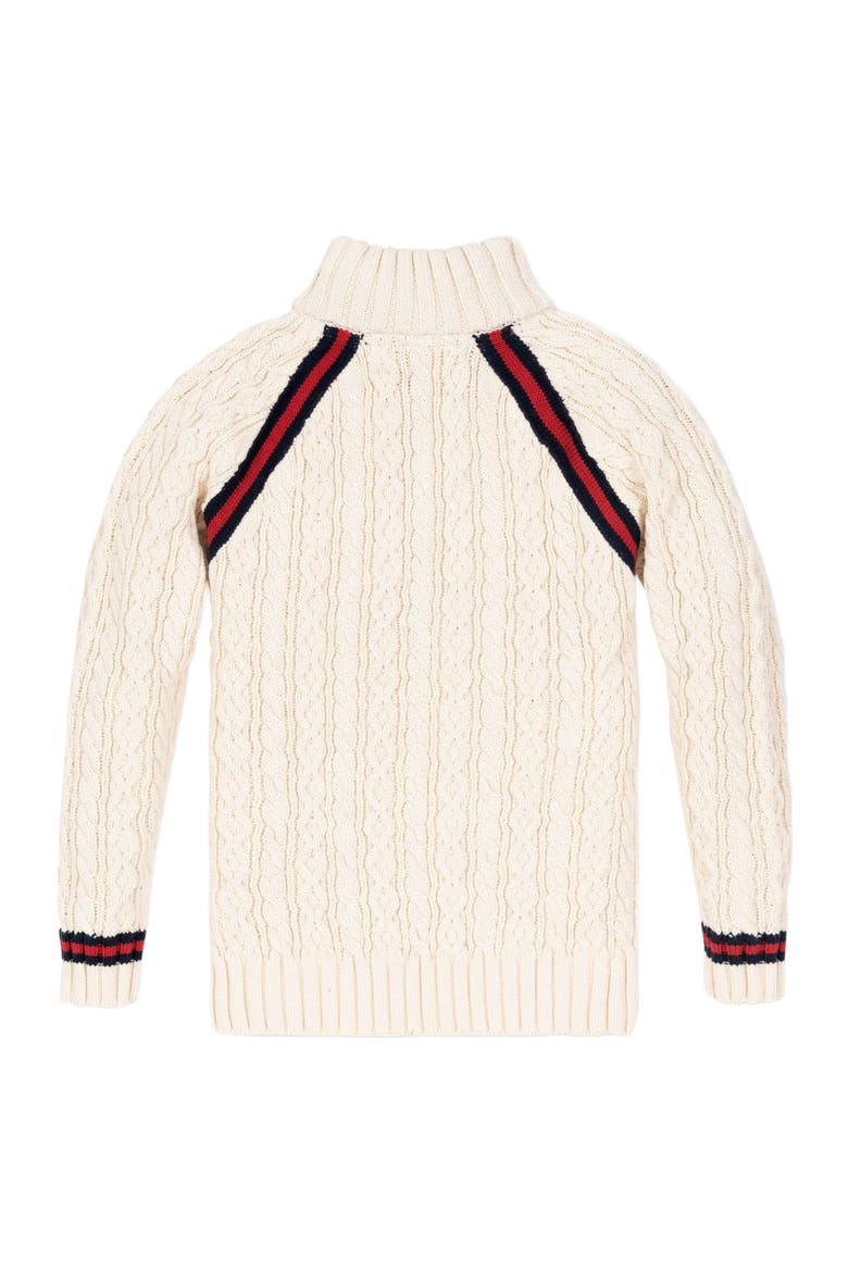 Baby Boys' Half Zip Cable Pullover Sweater, Infant, Alternate, color, Ivory Cable with Stripe Trim