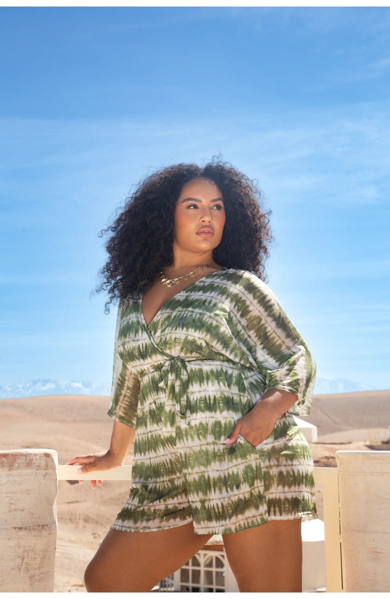 FASHION-SZN CURVE Textured Resort Playsuit With Belt, Alternate, color, Green