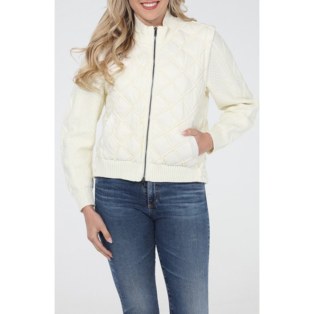 Rain And Rose Faux Leather Mixed Media Bomber Jacket In White