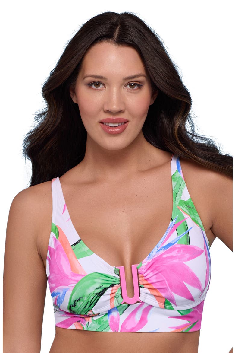Supportive and Sculpting U-Wire Adjustable Midkini Swimsuit Top, Main, color, Birds of Paradise