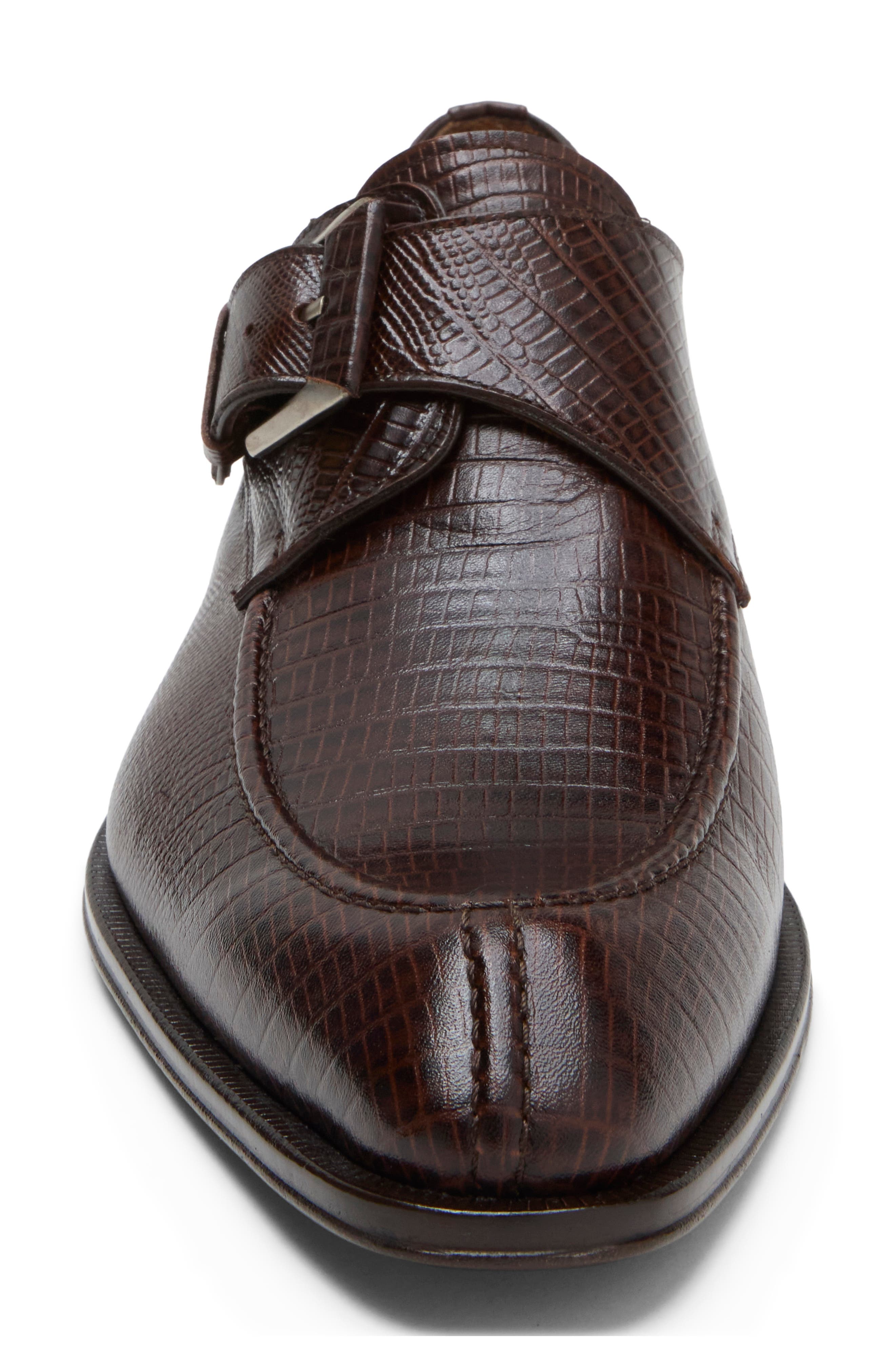 Lizard Embossed Monk Strap Shoe, Alternate, color, BROWN