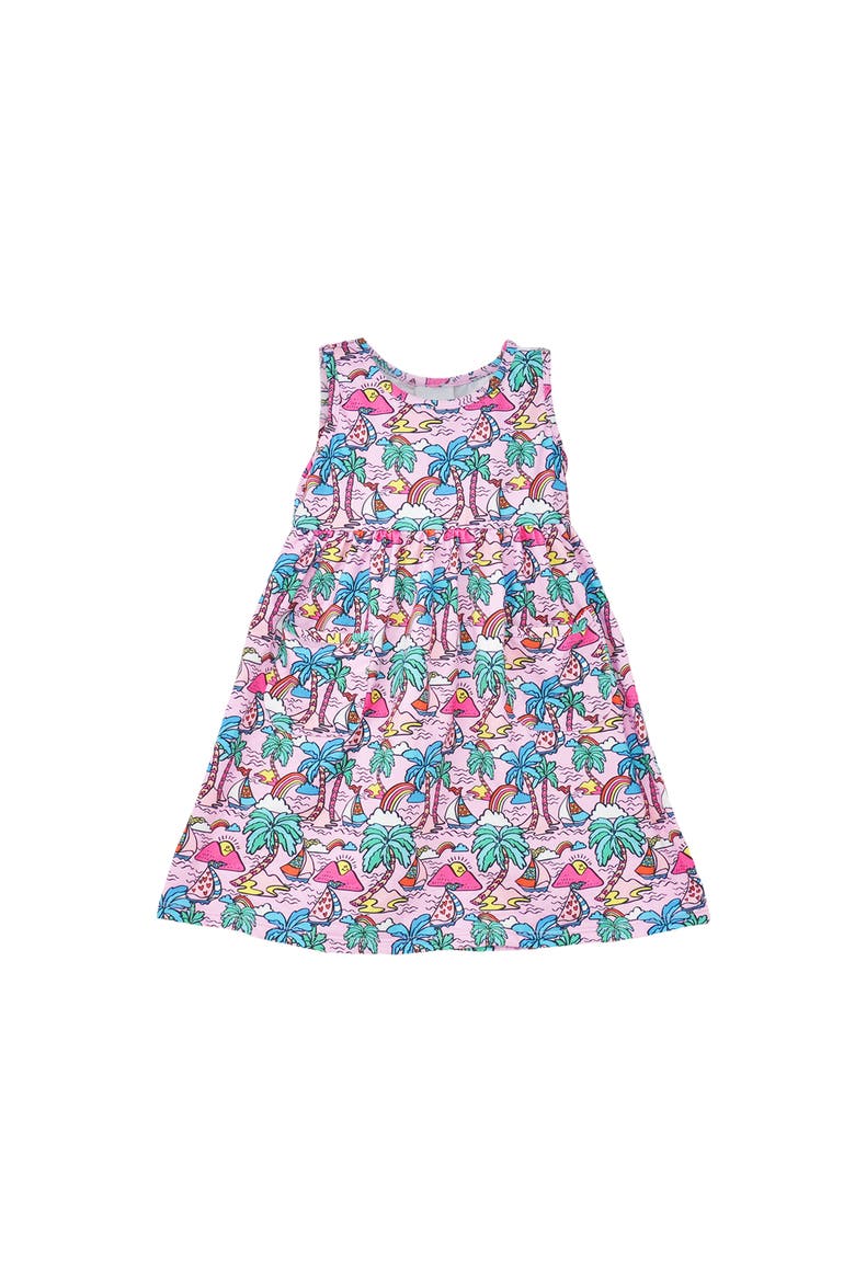 Girl's Playtime UPF 50+ Dahlia Sleeveless Dress with Pockets, Main, color, Island Doodles