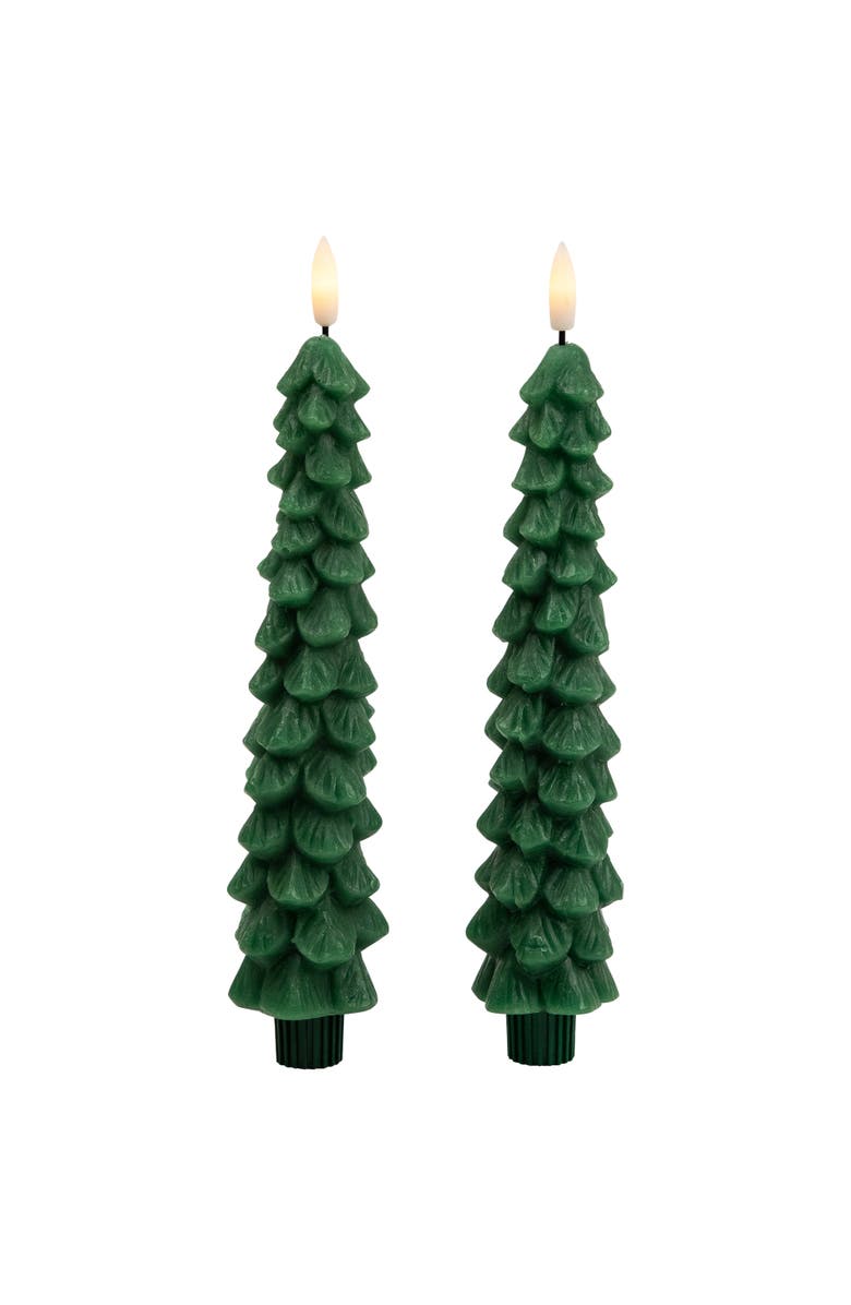 Northlight Flickering LED Flameless Wax Tapered Christmas Tree Candles - 9.75" - Green - Set of 2, Main, color, Green