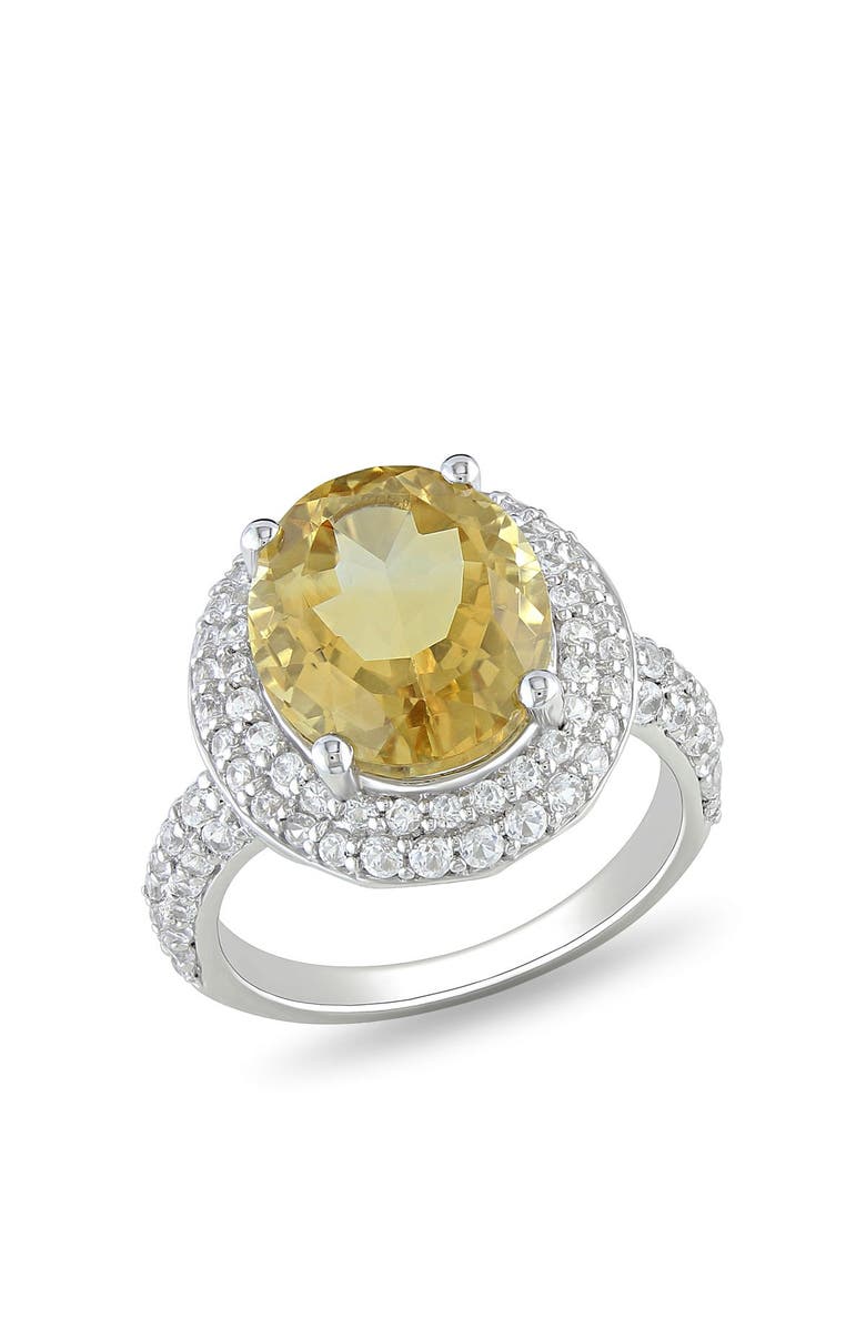 DELMAR Sterling Silver Oval Citrine & Created White Sapphire Halo Ring, Main, color,