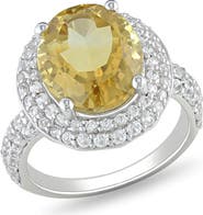 DELMAR Sterling Silver Oval Citrine & Created White Sapphire Halo Ring