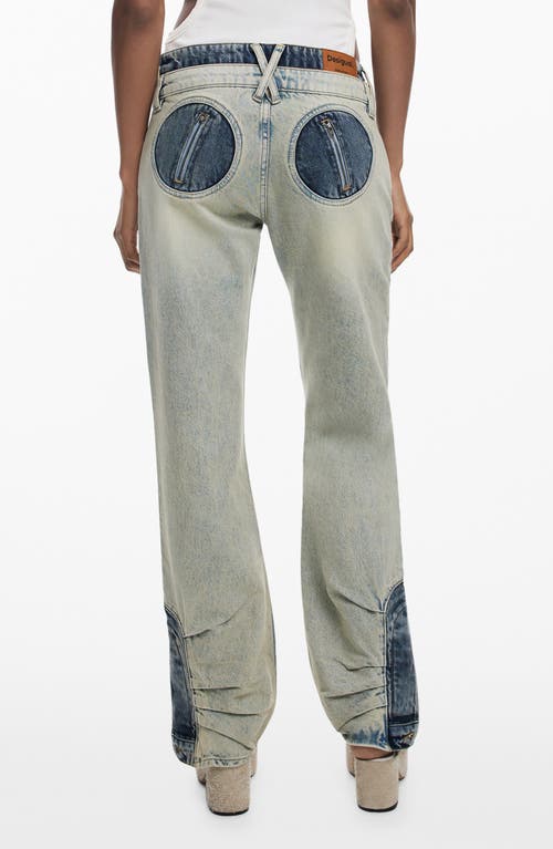 Desigual Double Waist Two-tone Jeans In Blue