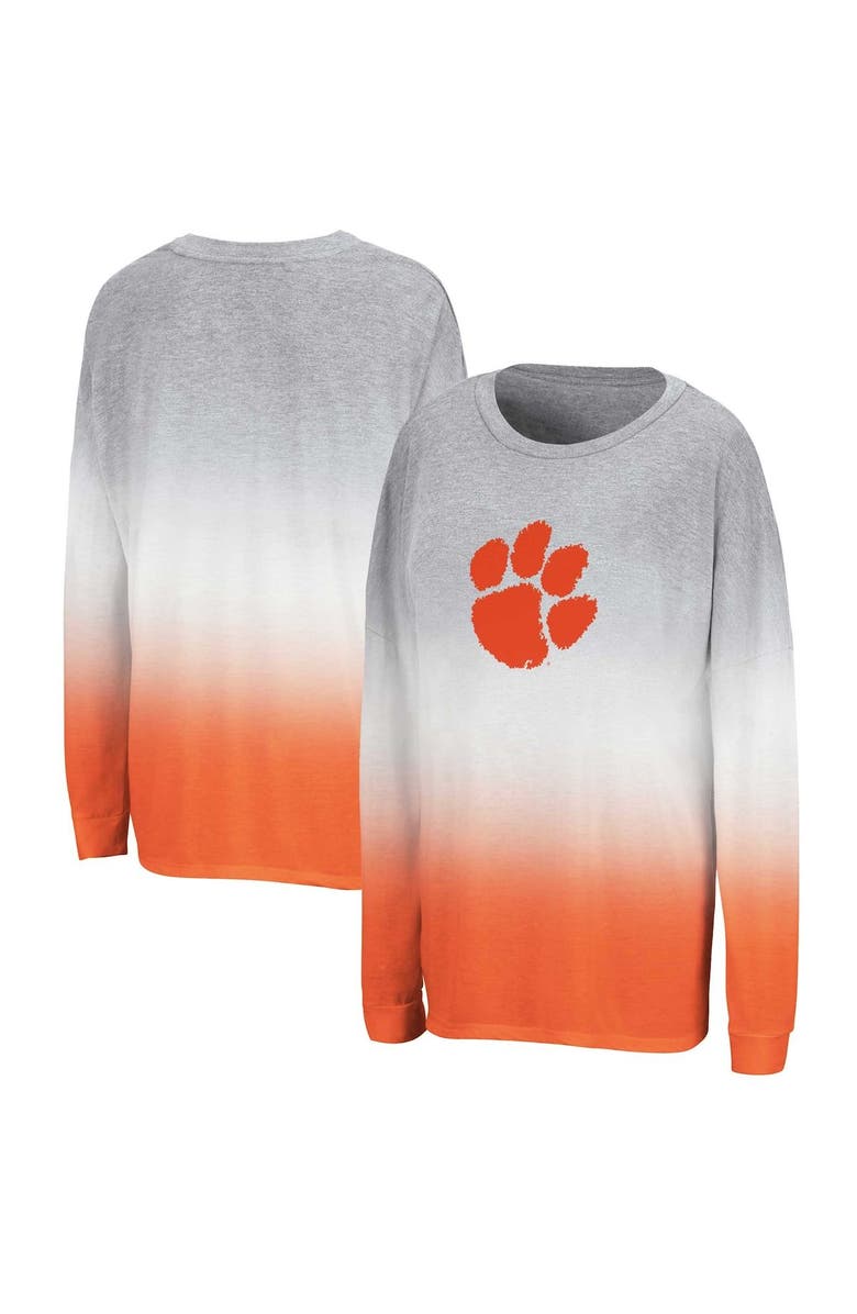 COLOSSEUM Women's Colosseum Heather Gray/Heather Orange Clemson Tigers Winkle Dip-Dye Long Sleeve T-Shirt, Main, color, 