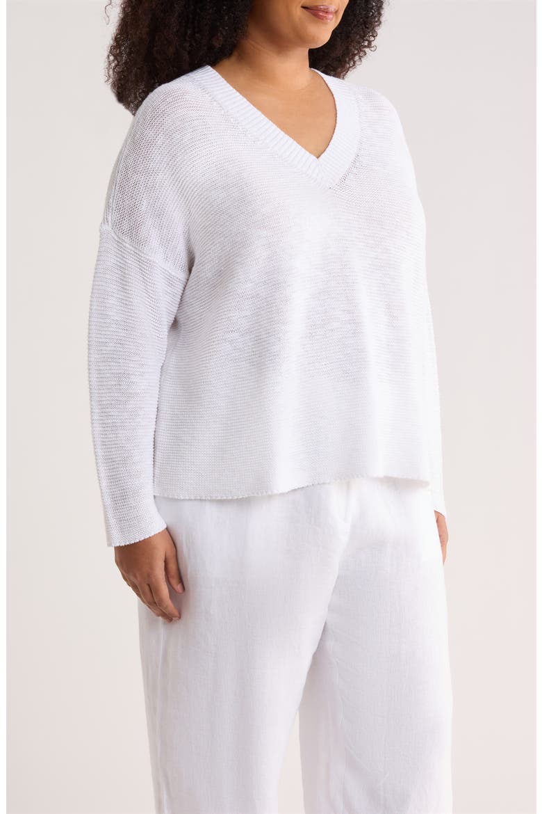 Organic Linen & Organic Cotton V-Neck Sweater, Alternate, color, WHITE