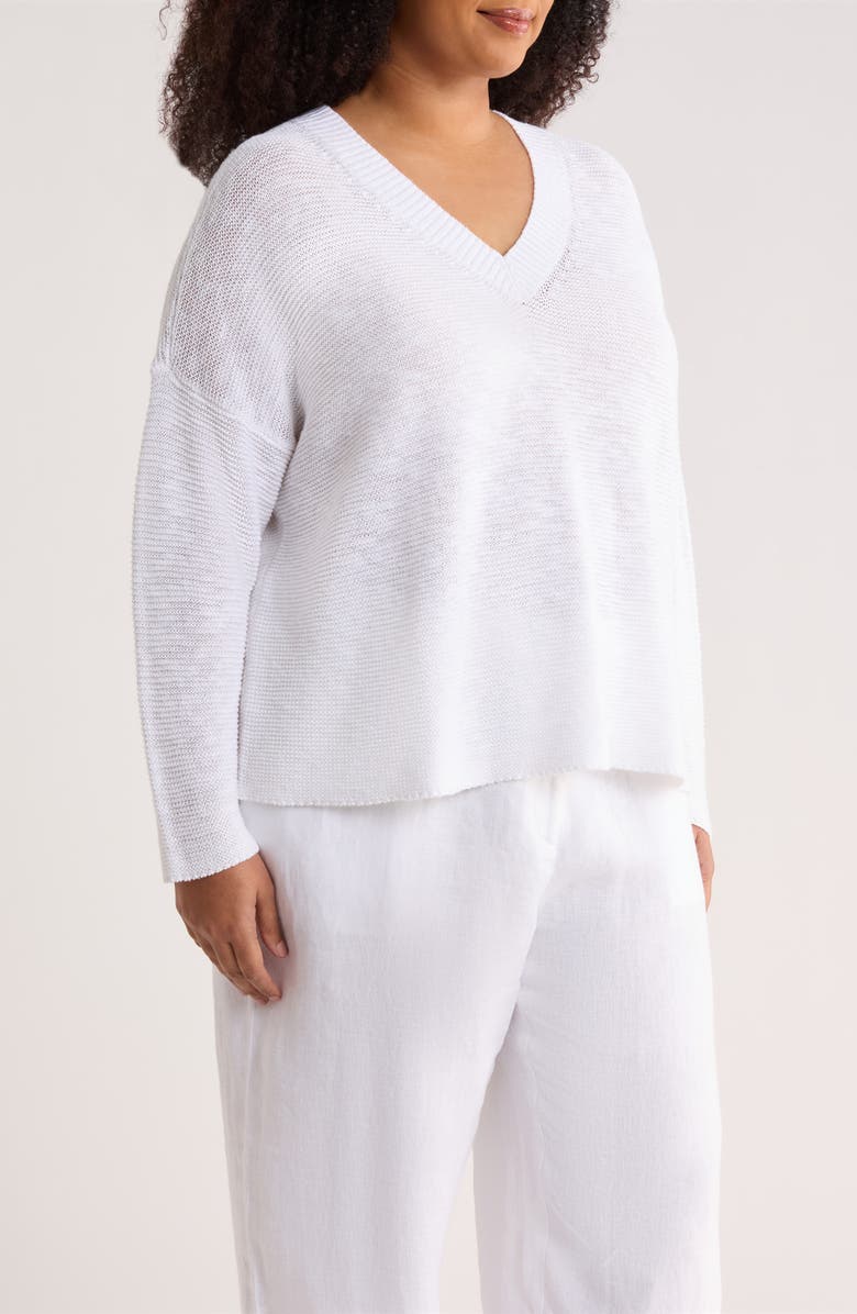 Eileen Fisher Organic Linen & Organic Cotton V-Neck Sweater, Alternate, color, White