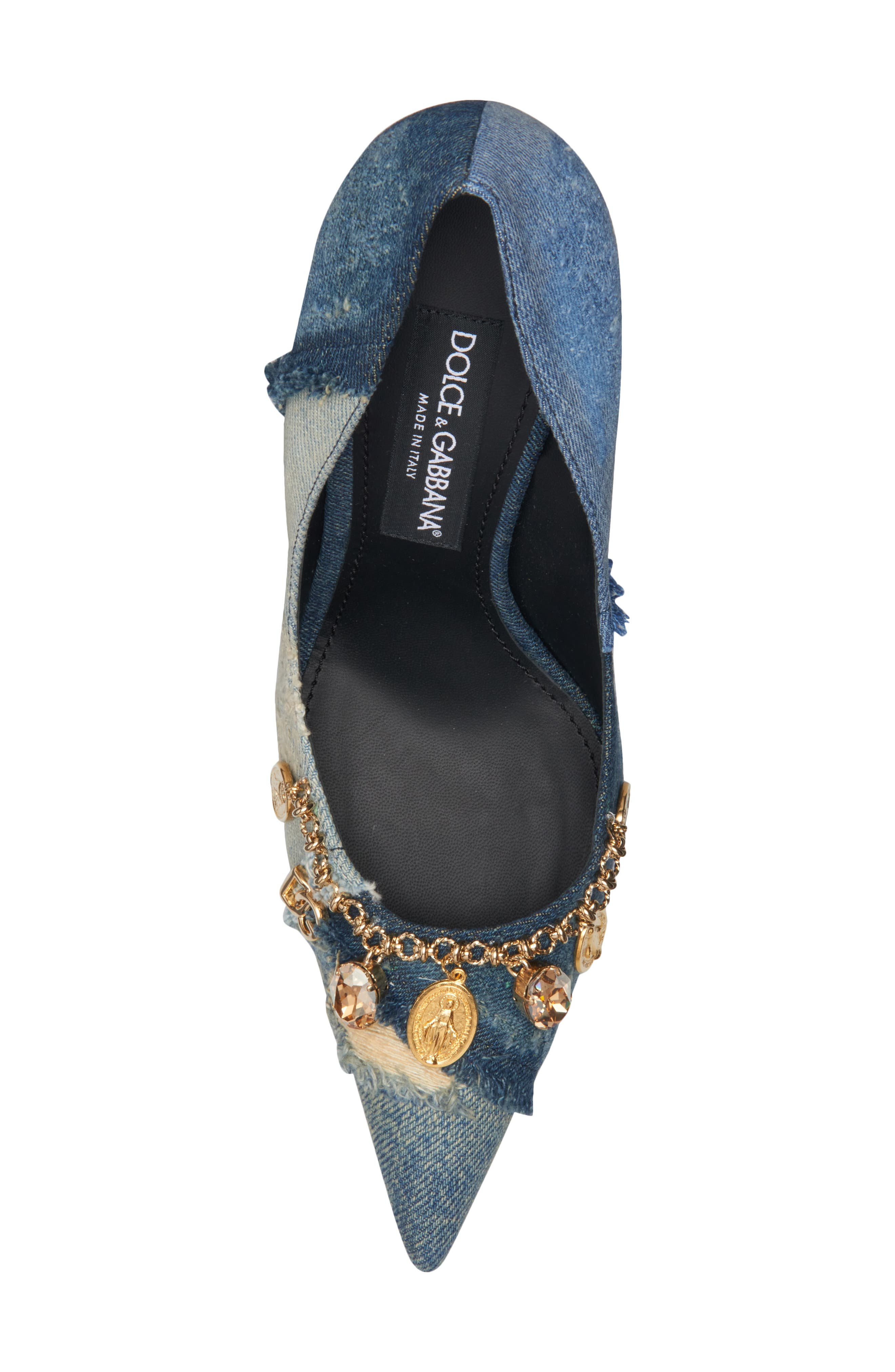 Dolce&Gabbana Charm Embellished Pointed Toe Pump, Alternate, color, Blue