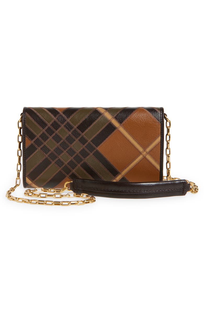 Burberry Highlands Patchwork Check Leather Wallet on a Chain, Alternate, color, Hazel