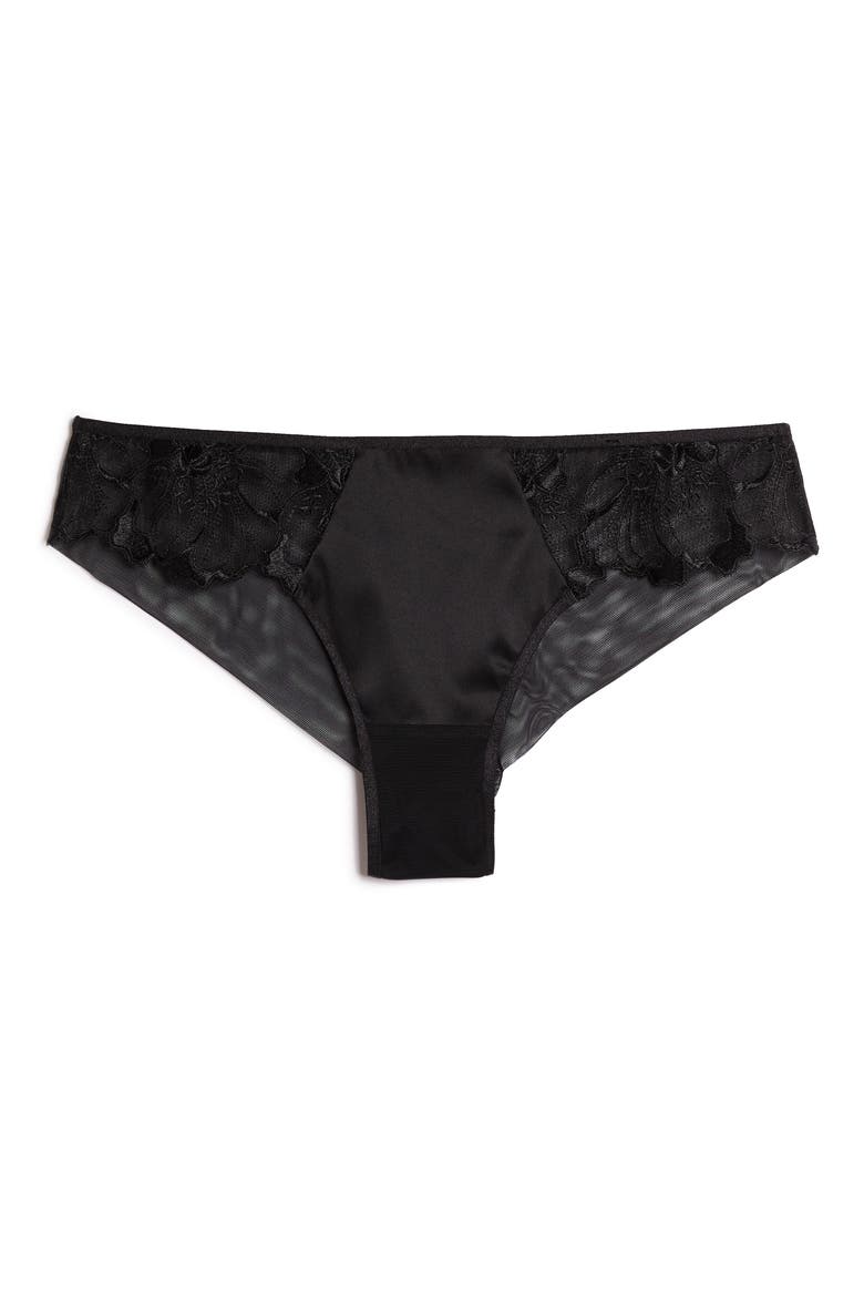 Amaryllis Lace & Satin Hipster Panties, Alternate, color, BLACK