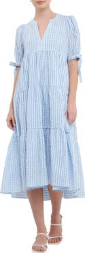 English Factory Gingham Tiered Midi Dress