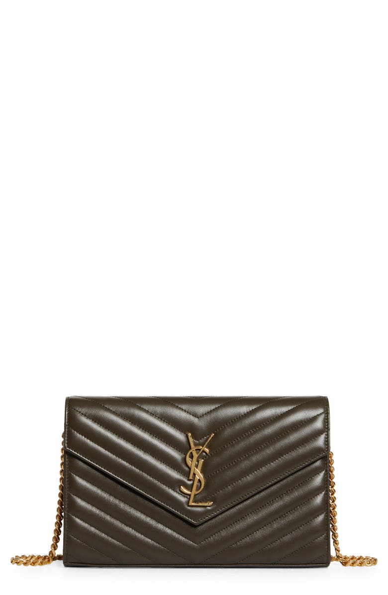 Saint Laurent Matelassé Leather Wallet on a Chain, Main, color, Light Musk