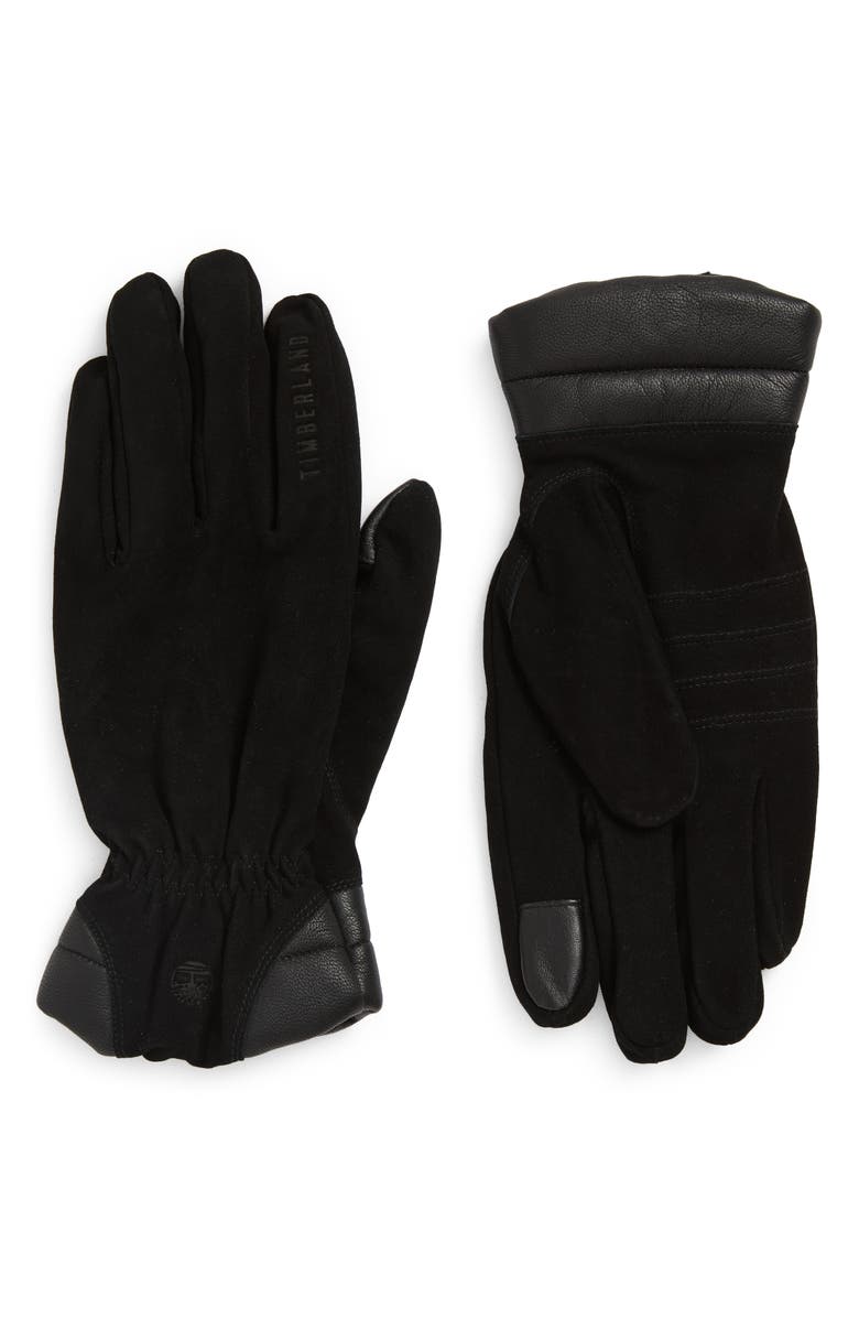 Timberland Nubuck Leather Gloves, Main, color, Black