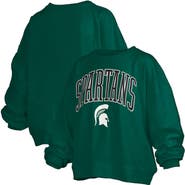 PRESSBOX Women's Pressbox Green Michigan State Spartans Janise Arch Over Logo Waist Length Oversized Pullover Sweatshirt