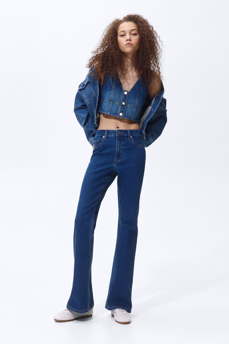 Flared High Jeans, Main, color, Dark denim blue