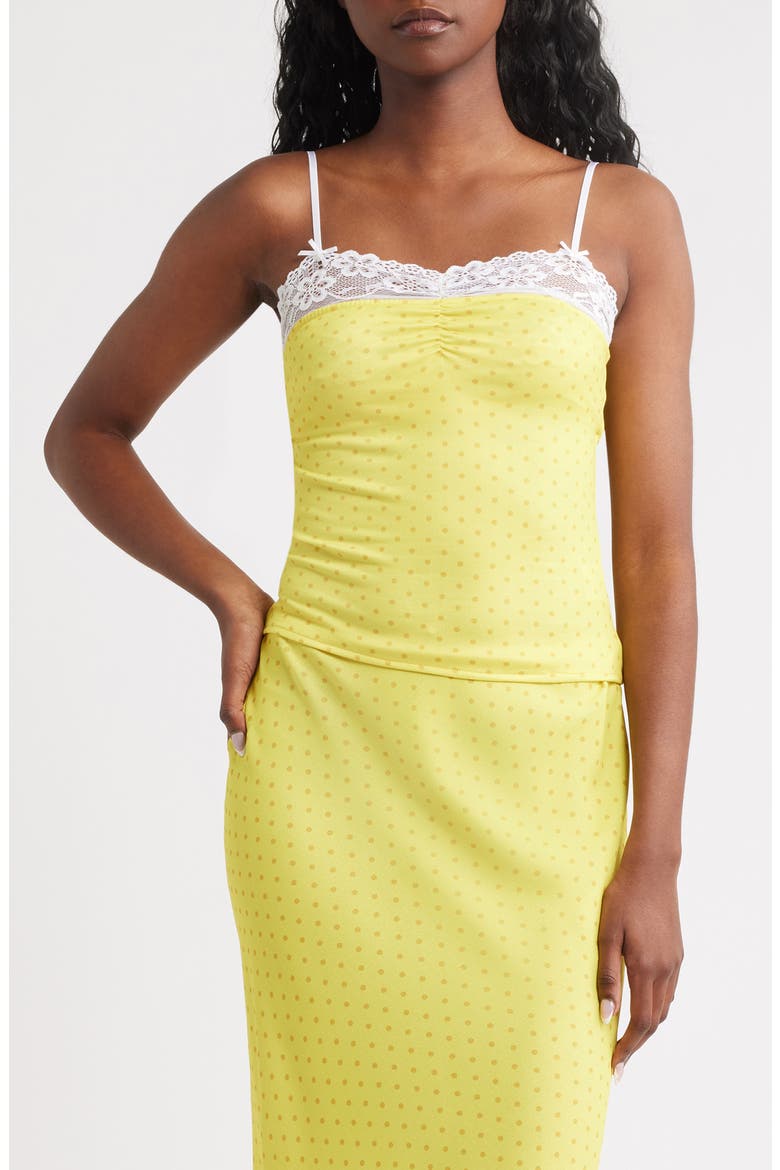 The Evelyn Polka Dot Lace Trim Camisole, Main, color, YELLOW