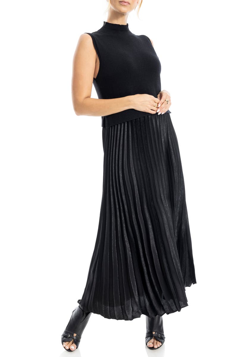 MAX STUDIO Mock Neck Sleeveless Twofer Dress, Alternate, color, Black