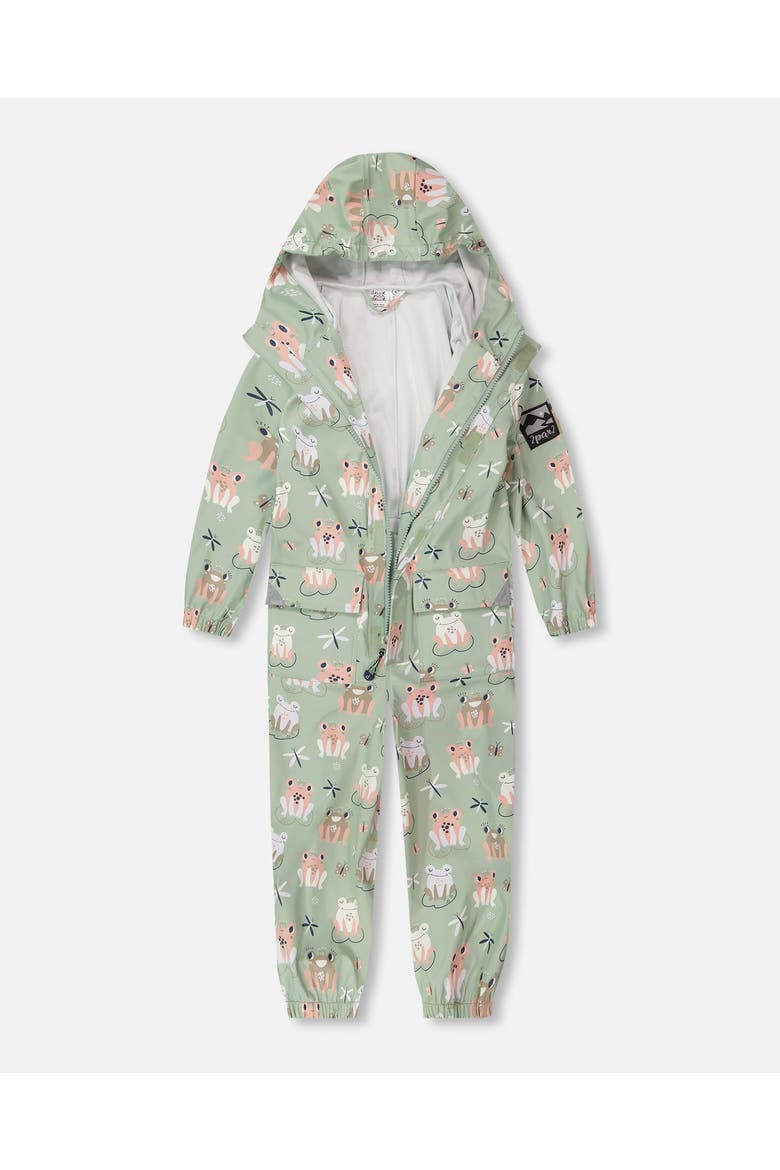 Girl Rain One-Piece Animal in Polyurethane, Alternate, color, Green with Frog Print