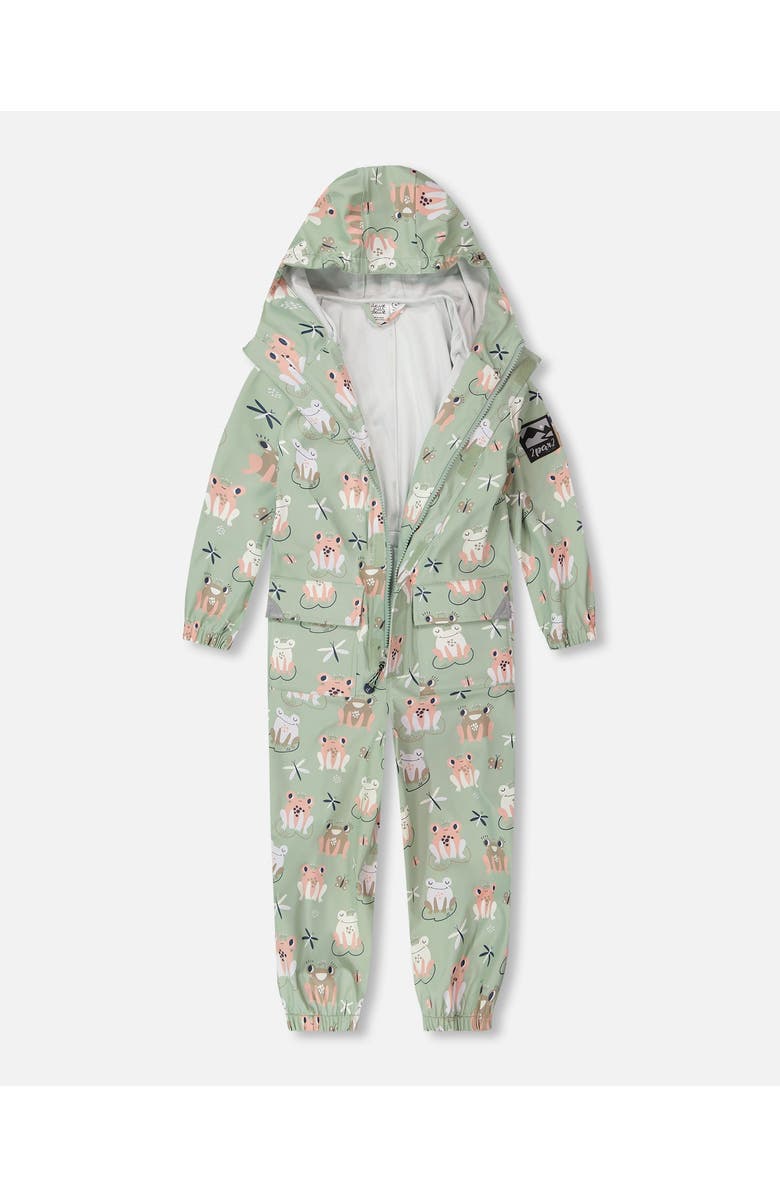 Deux par Deux Girl Rain One-Piece Animal in Polyurethane, Alternate, color, Green With Frog Print