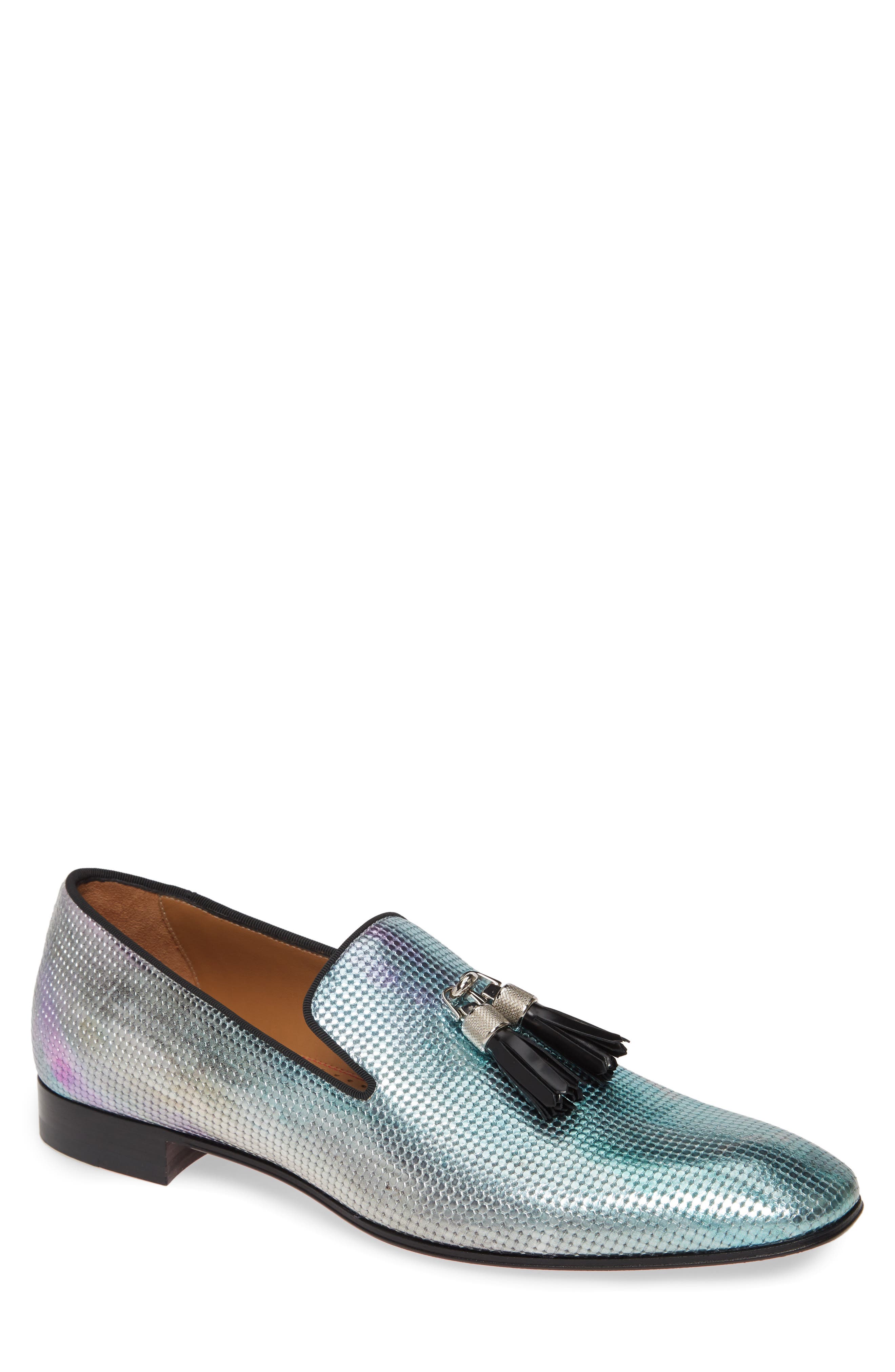 Christian Louboutin Rivalion Flat Spec Pointillé Iridescent Tassel Loafer, Main, color, 