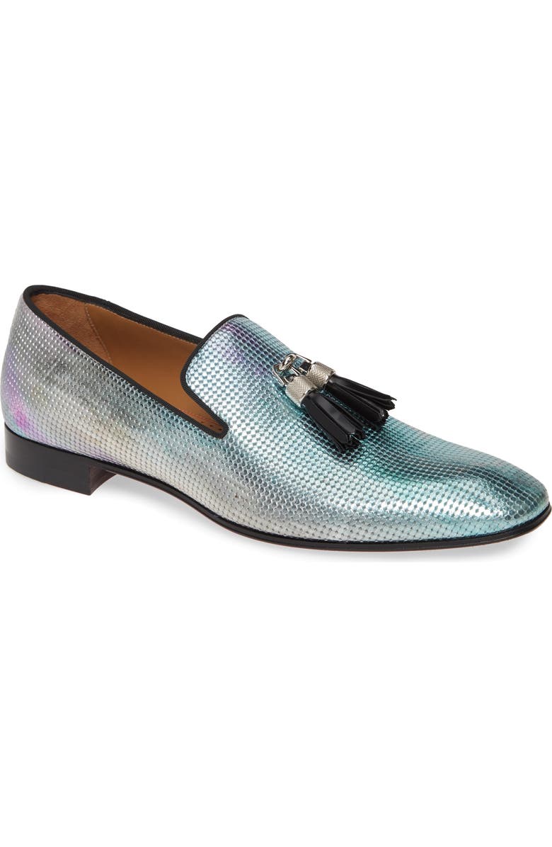 Christian Louboutin Rivalion Flat Spec Pointillé Iridescent Tassel Loafer, Main, color,