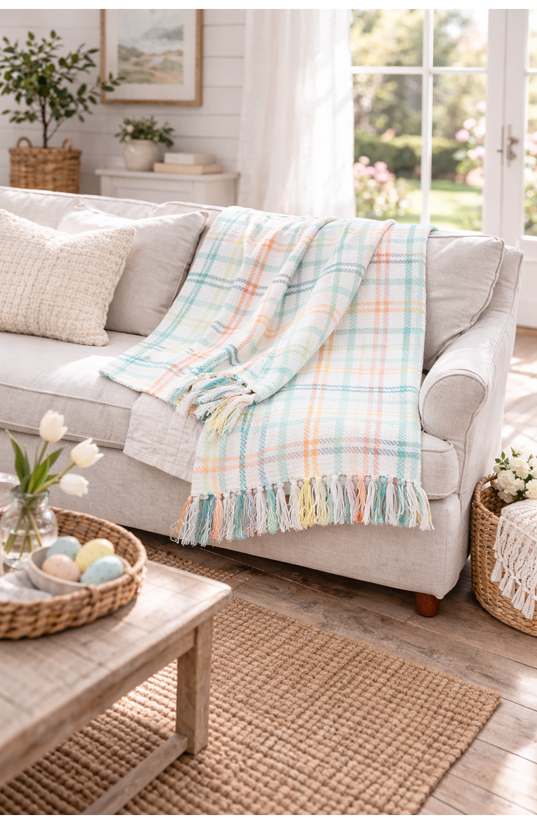 C&F Home Easter Bunny Trail Plaid 100% Cotton Accent Throw Blanket 50" x 60", Alternate, color, Blue