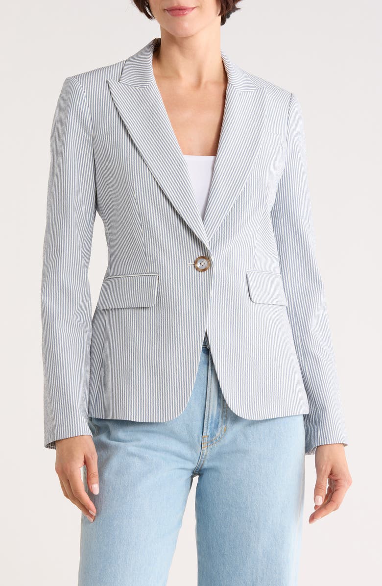 Veronica Beard Cutaway Dickey Jacket, Main, color, Blue/White
