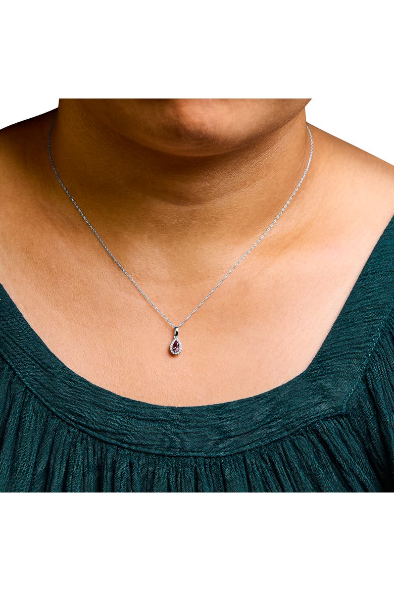 10K White Gold 5x3mm Gemstone and Diamond Accent Halo Pear Shape 18" Pendant Necklace, Alternate, color, Pink Tourmaline | White