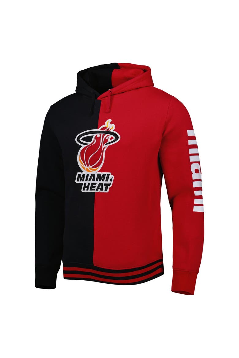 Men's Mitchell & Ness Black/Red Miami Heat Hardwood Classics Split Pullover Hoodie, Alternate, color, Black