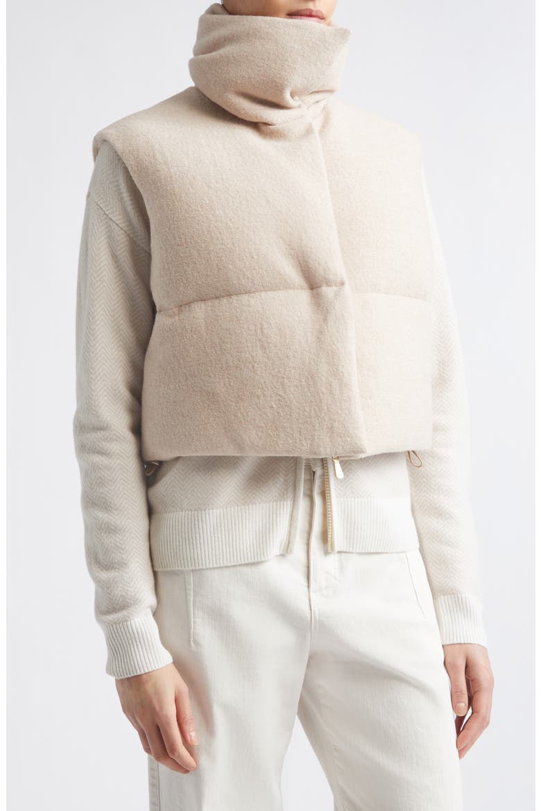 High Neck Wool Mouliné Padded Down Vest, Alternate, color, SAND