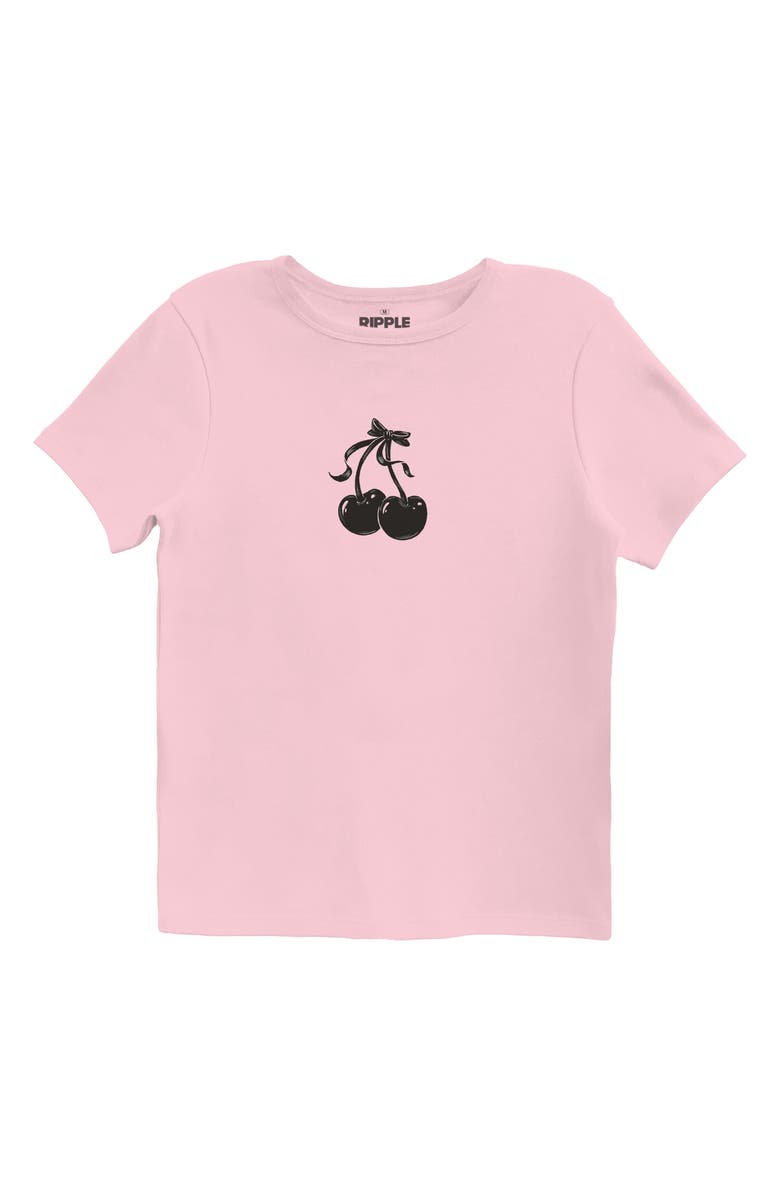 Ripple Junction Bow Cherries Graphic Baby Tee, Main, color, Light Pink