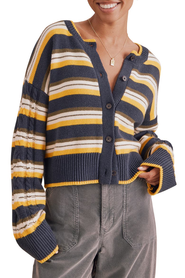 Sonoma Stripe Cardigan, Main, color, NVY/SNFLWR/WT H