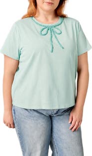 English Factory Beaded Bow Cotton T-Shirt
