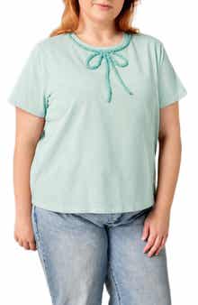 English Factory Beaded Bow Cotton T-Shirt