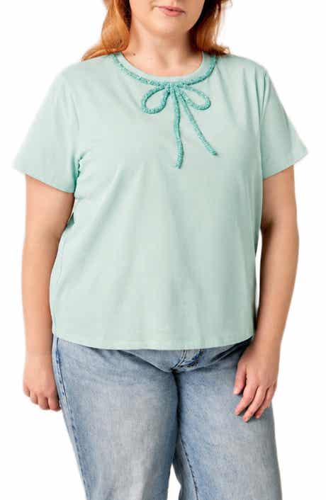 English Factory Beaded Bow Cotton T-Shirt