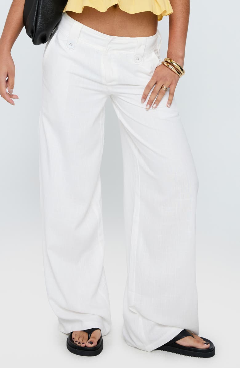 Princess Polly Pedra Linen Blend Wide Leg Pants, Main, color, White