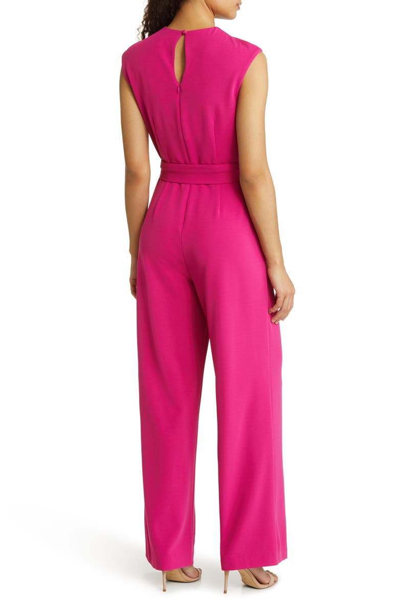 Cross Neck Tie Waist Jumpsuit, Alternate, color, WILD BERRY